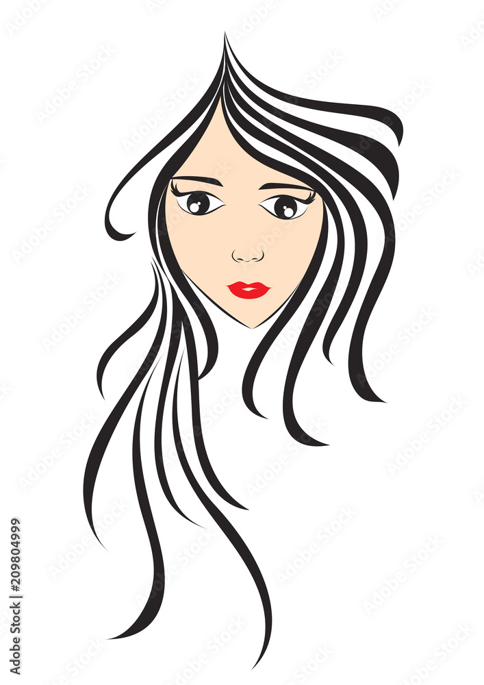 women long hair style icon, Girl face, logo women, salon sign, beauty lady, spa, cartoon, vector illustration women long hair style icon, Girl face, logo women, salon sign, beauty lady, spa, cartoon, vector illustration