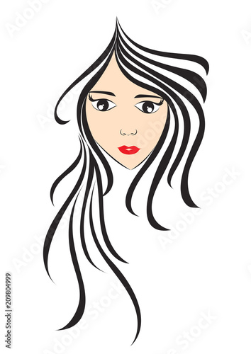 women long hair style icon, Girl face, logo women, salon sign, beauty lady, spa, cartoon, vector illustration