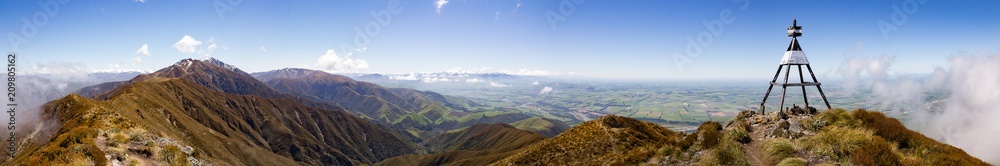 Panorama from the top of Mount Peel New Zealand