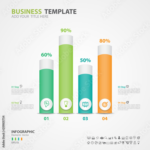 Infographics elements diagram with 4 steps, options, Vector illustration, cylinder 3d icon, presentation, advertisment, Process chart, business flyer, banner design, web design, timeline, silde photo