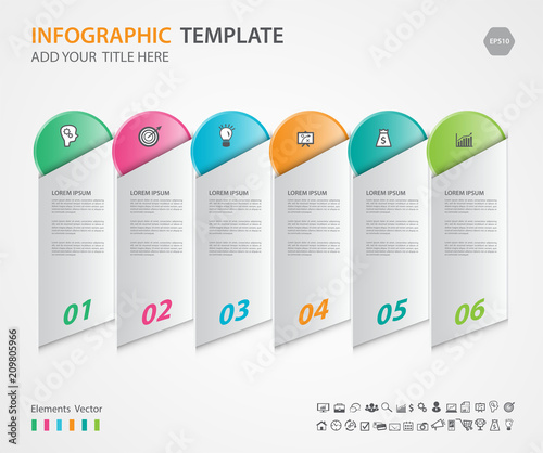 Infographics elements diagram with 6 steps, options, Vector illustration, Rectangular 3d icon, presentation, advertisment, Process chart, business flyer, banner design, web design, timeline, silde