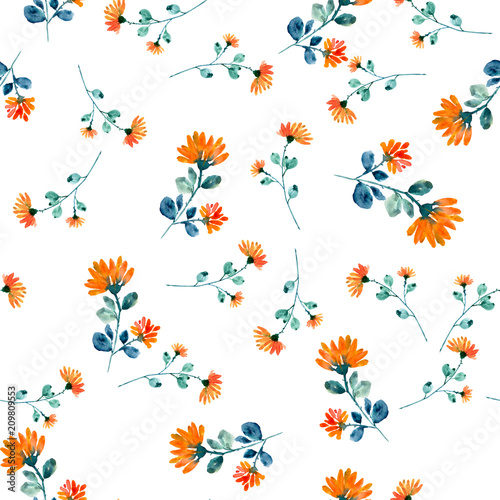 Fototapeta Naklejka Na Ścianę i Meble -  Daisy flowers seamless pattern on white background