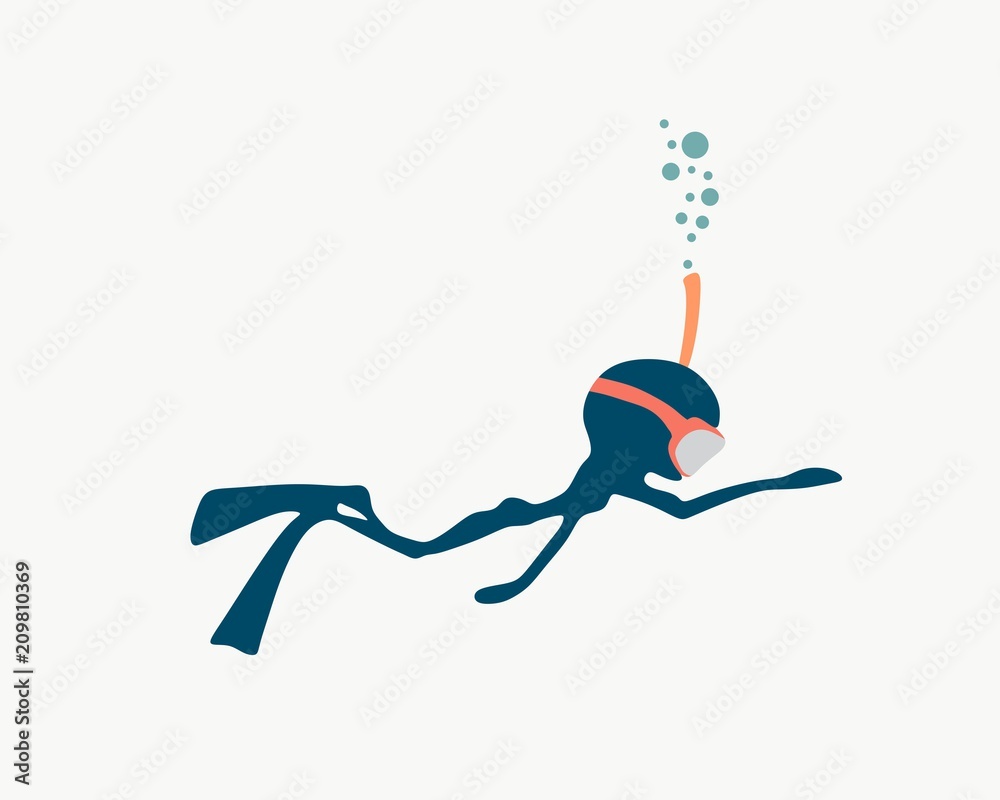 Obraz premium Silhouette of diver. Icon diver drawn in cartoon doodle style. The concept of sport diving.