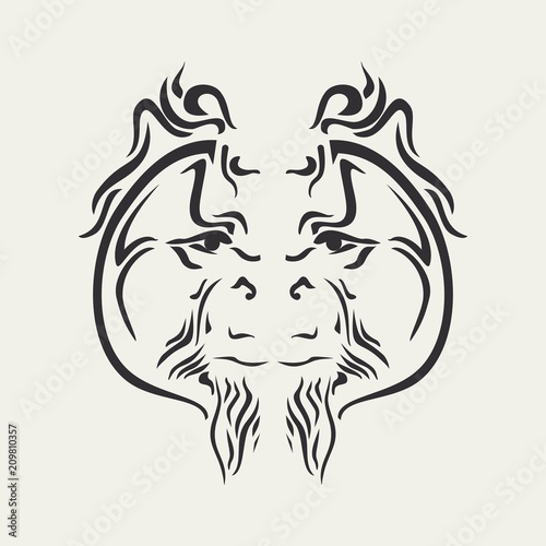 Fototapeta Naklejka Na Ścianę i Meble -  Ornamental tattoo orangutan head. Abstract hand drawn style