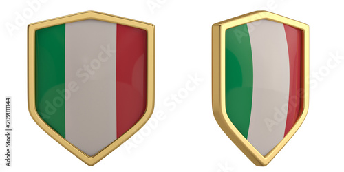 Italy flag shield symbol isolated on white background. 3D illustration.