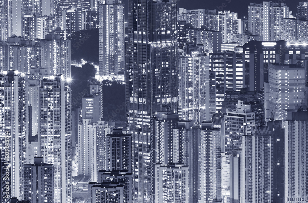 High rise building in Hong Kong city at night