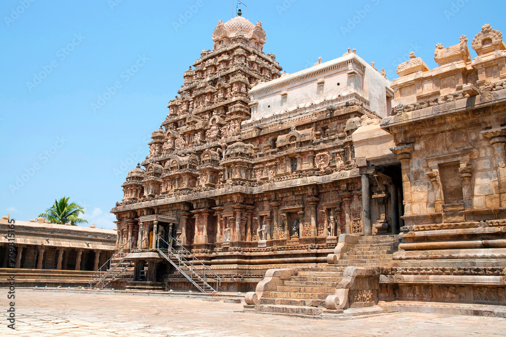 Decorated walls and gopuram, Airavatesvara Temple, Darasuram, Tamil Nadu. View from South.