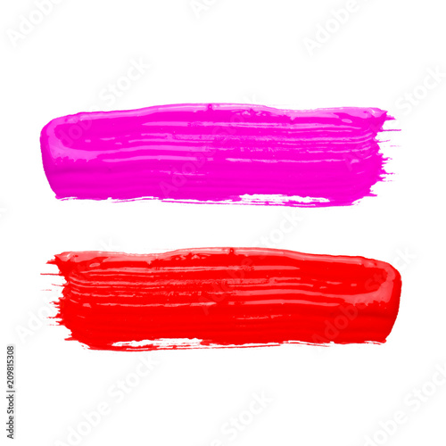 Red and pink paint brush strokes texture isolated on white background