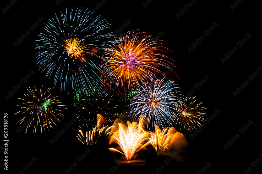 Beautiful fireworks display on black sky Beautiful fireworks display on black sky