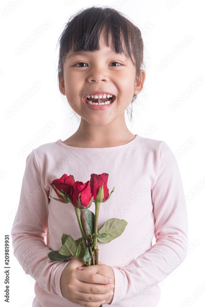 little girl holding bouquet or red rose flowers, asian girl with flowers little girl holding bouquet or red rose flowers, asian girl with flowers