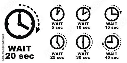 Wait, pause, period of passing time icon. Simple clock symbol with arrow measuring seconds passed. Can be used for delay in hours as well.