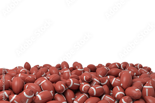 Obraz na plátně 3d rendering of a heap made of countless American football balls lying on each other on a white background