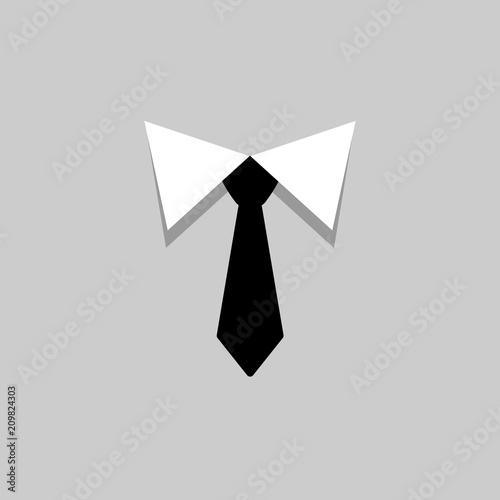 Black tie and white collar icon. Men accessories. Vector illustration.