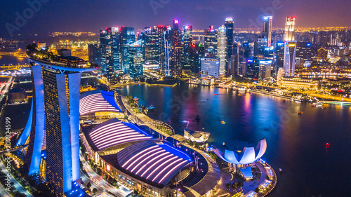 Aerial top view Singapore city skyline. photo