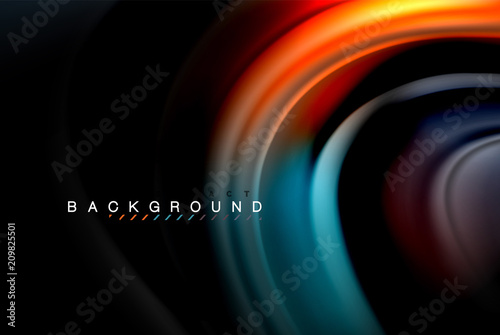 Fluid liquid colors design, colorful marble or plastic wavy texture background, glowing multicolored elements on black, for business or technology presentation or web brochure cover design, wallpaper