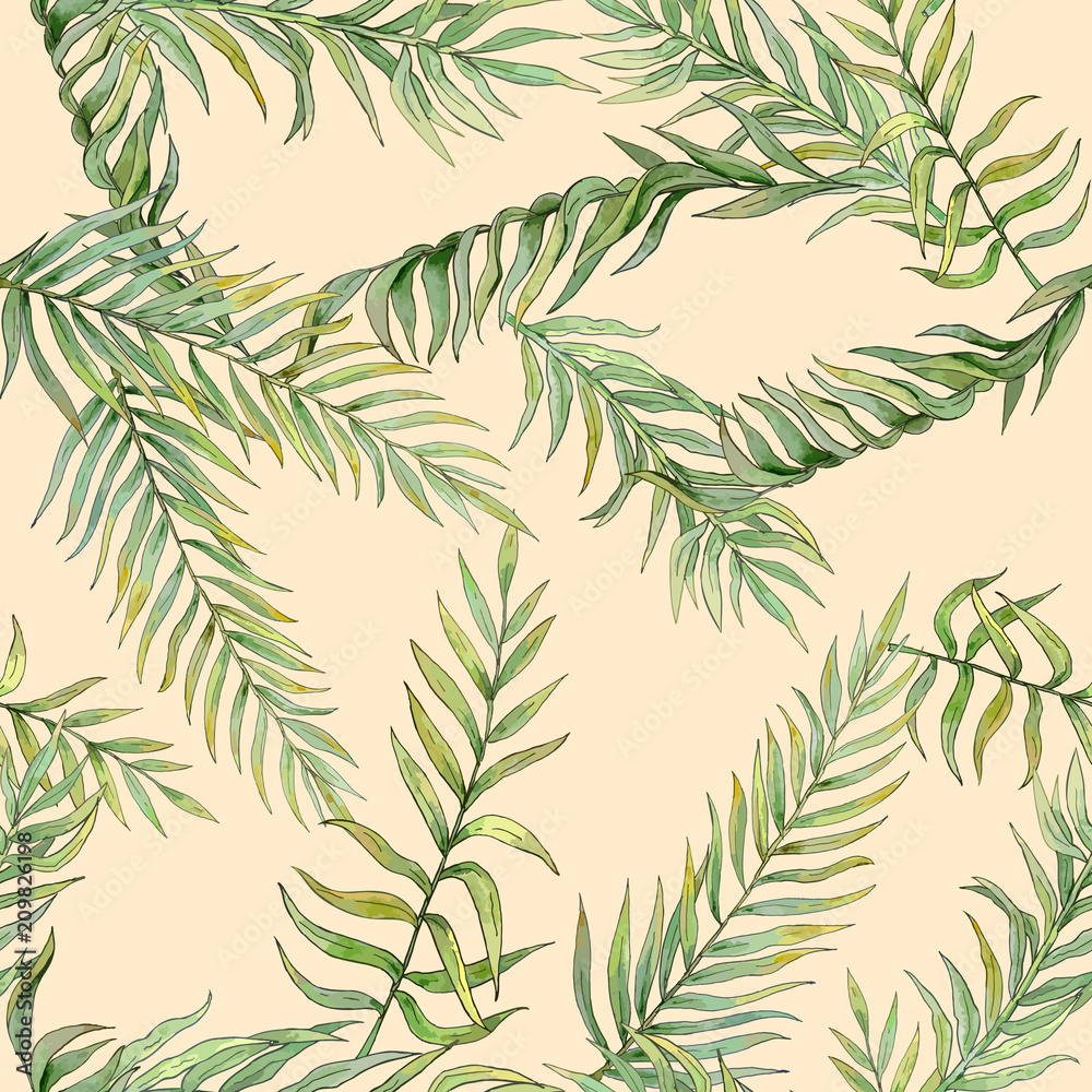 seamless pattern with leaves of palm trees 