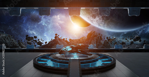 Fototapeta Naklejka Na Ścianę i Meble -  Landing strip spaceship interior 3D rendering elements of this image furnished by NASA