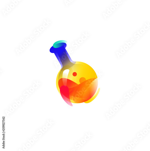 Icon of the bulb with reagents. Vector flat icon. Illustration of a flask. Image is isolated on white background. Form style. Icon for website and print. Talisman, a brand for the company. 
