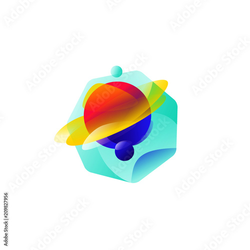 Illustration of the planet Saturn. Gradient flat icon. The planet of the solar system. Vector illustration. A modern fashionable company logo. Icon isolated on white background. Emblem.