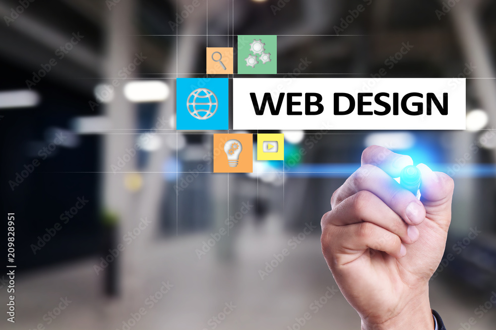 Web design and development concept on the virtual screen. Web design and development concept on the virtual screen.