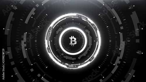 Bitcoin cryprocurrency futuristic vector illustration for background, HUD, graphical user interface, banner, business and finance infographics and more. Worldwide digital money blockchain system