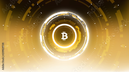 Bitcoin cryprocurrency futuristic vector illustration for background, HUD, graphical user interface, banner, business and finance infographics and more. Worldwide digital money blockchain system