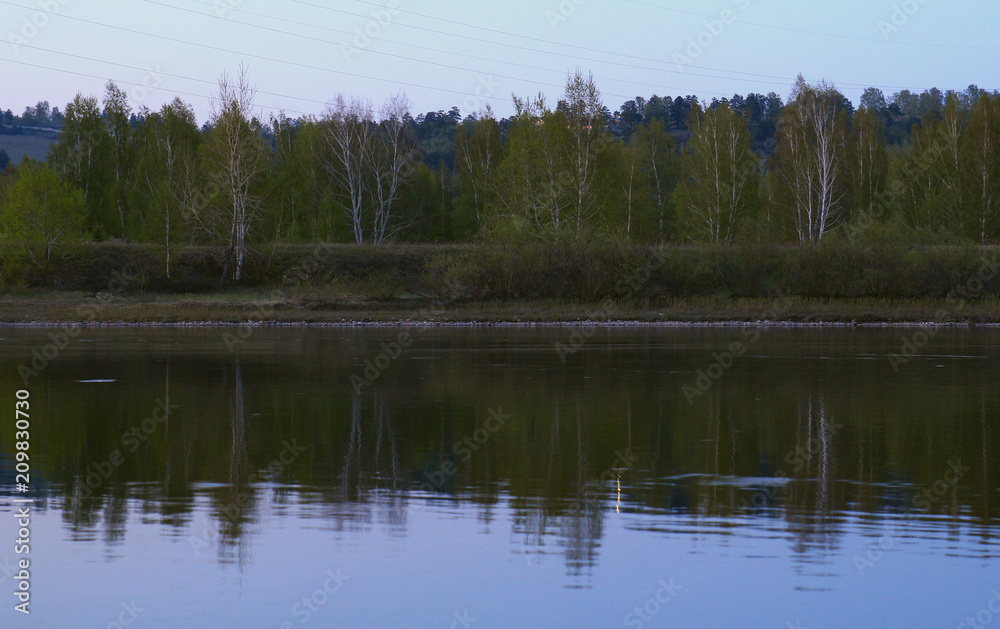 reflection of green forest in the river reflection of green forest in the river