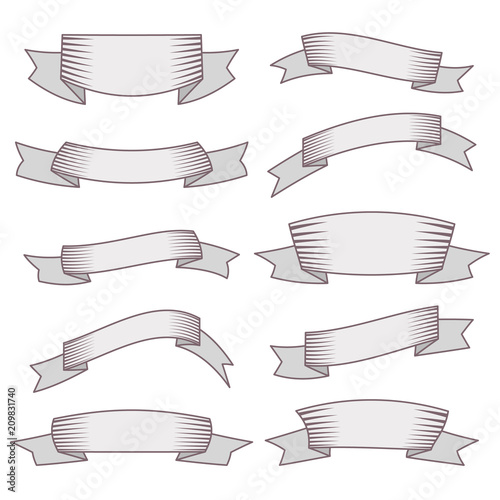 Set of ten ribbons and banners for web design. Great design element isolated on white background. Vector illustration. 