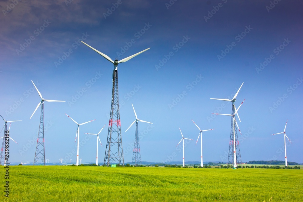 A wind turbine or wind turbine transforms the wind energy into electrical energy A wind turbine or wind turbine transforms the wind energy into electrical energy