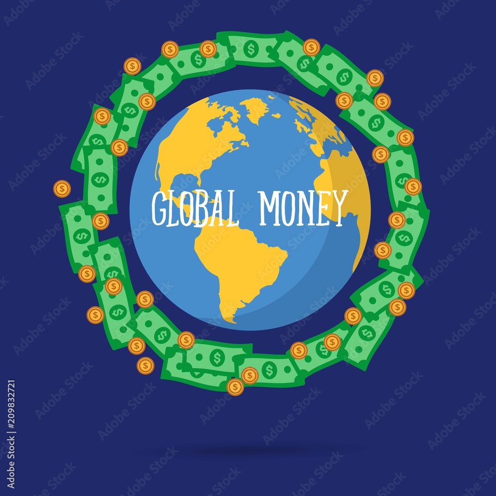 Vector illustration of global money transfer concept.