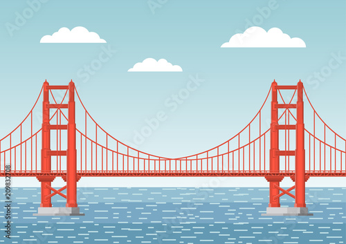 Vector illustration. Golden Gate Bridge. Flat style.