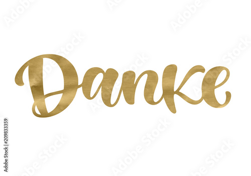 Thank you in german language. Lettering with modern hand writing calligraphic with golden trendy color. Vector illustration. This concept design for thank you card, banner or advertising