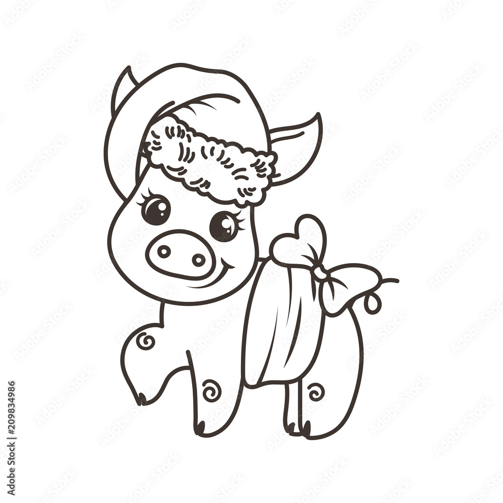 Happy New 2019 Year card with cartoon baby pig. Small symbol of holiday. Happy New 2019 Year card with cartoon baby pig. Small symbol of holiday.