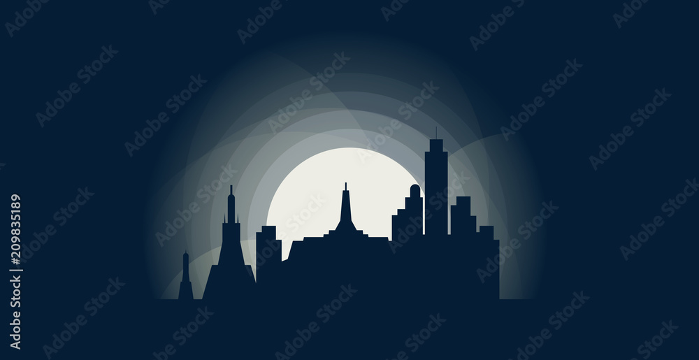 Thailand capital Bangkok blue night city panorama landscape skyline flat icon logo