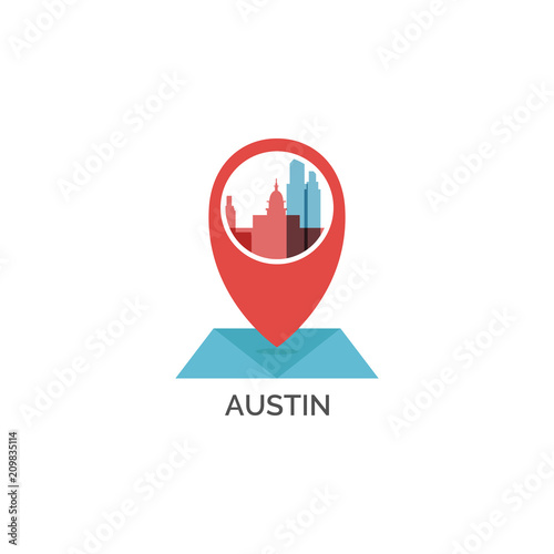 USA Unites States of America Austin map pin point geolocation modern skyline shape vector logo icon illustration