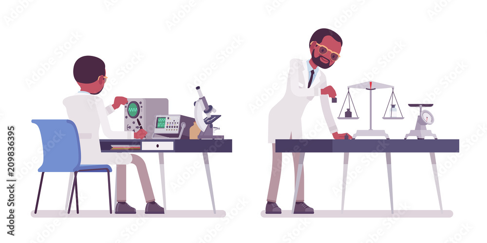 Male black scientist measuring