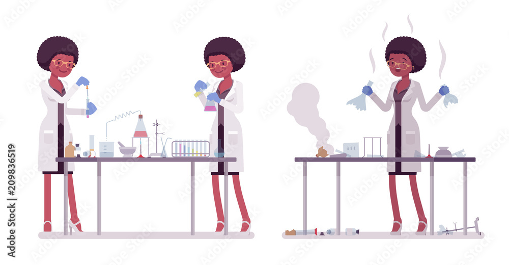 Female black scientist making chemical experiments Female black scientist making chemical experiments
