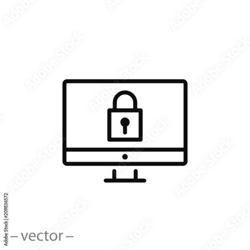 Desktop computer and lock on screen icon vector