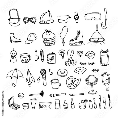 Doodle,Hand drawing cosmetic objects element