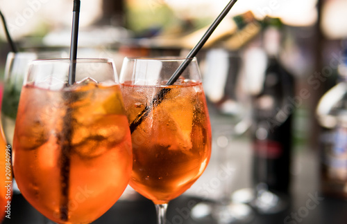 .process of preparation of a cocktail Aperol  spritz close-up. photo