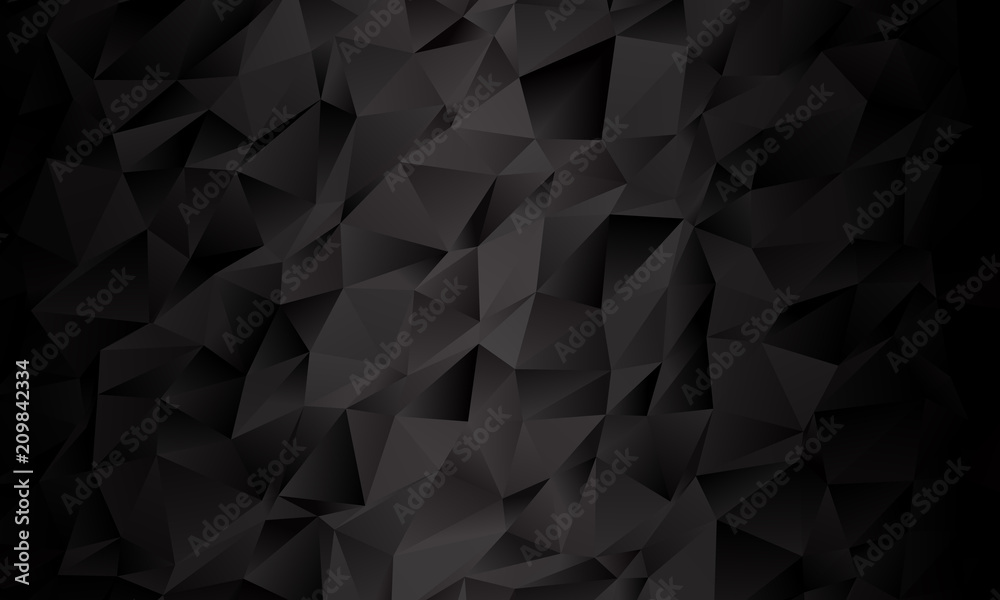 Plakat Czarne tło wielokąta. Wektorowa imitacja ilustracji 3D. Wzór z trójkątami o różnej skali.