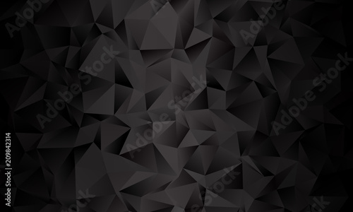 Black polygon background. Vector imitation of the 3D illustration. Pattern with triangles of different scale.