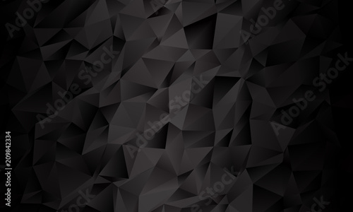 Black polygon background. Vector imitation of the 3D illustration. Pattern with triangles of different scale.