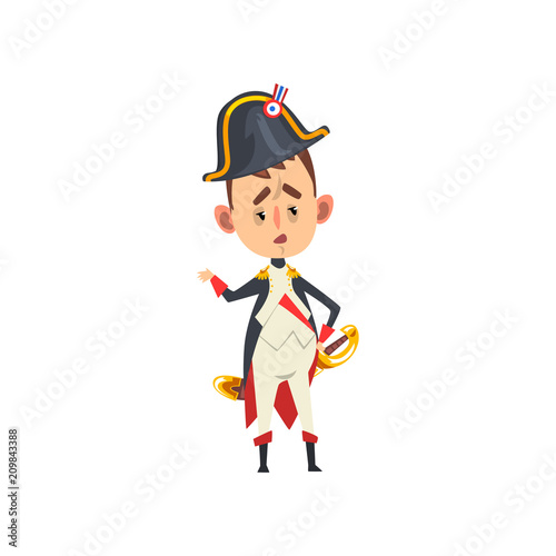 Napoleon Bonaparte cartoon character, comic French historical figure vector Illustration on a white background