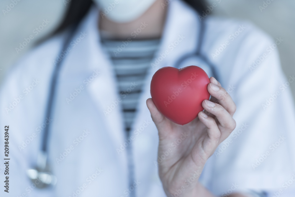 Young woman doctor holding a red heart Young woman doctor holding a red heart