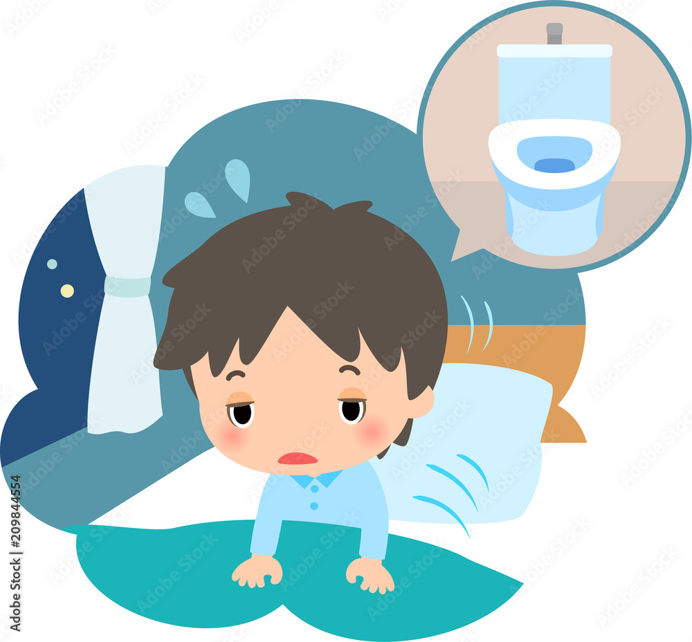 トイレに行きたくて夜中に目覚める若い男性 トイレに行きたくて夜中に目覚める若い男性
