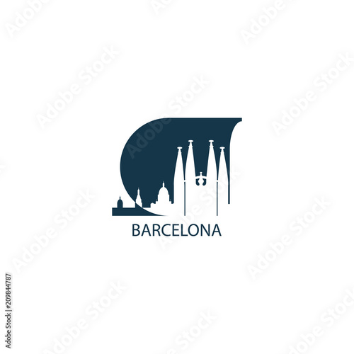 Spain Barcelona city landscape skyline panorama vector silhouette logo flat cool banner illustration