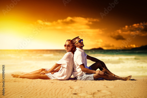 summer time on beach and two lovers 