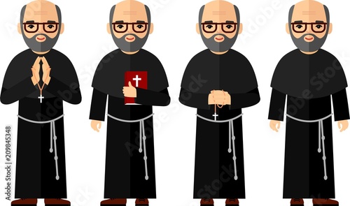 Set of different a religious people, priest and nun in colorful flat style.