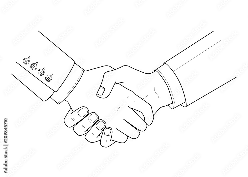 Handshake men. Black and white outline drawing. Vector illustration. Business concept. Handshake men. Black and white outline drawing. Vector illustration. Business concept.